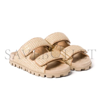 MIU MIU RAFFIA-EFFECT WOVEN FABRIC SLIDES 5XX636 MIU MIU RAFFIA-EFFECT WOVEN FABRIC SLIDES 5XX636